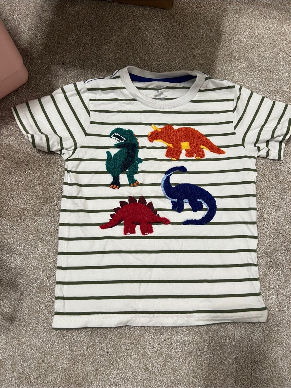 Gymboree White & Olive Stripe Tee with Colorful Dino Appliqués